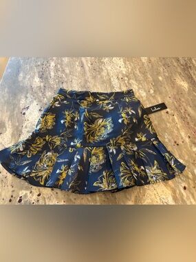Lulu's Navy Floral Peplum Hem Skater Skirt